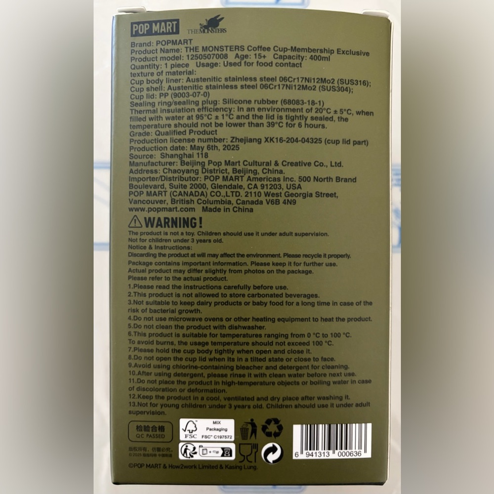 The Monsters Coffee Cup Labubu Stainless Steel Cup w/ Lid POPMART Exclusive NIB - Picture 6 of 8